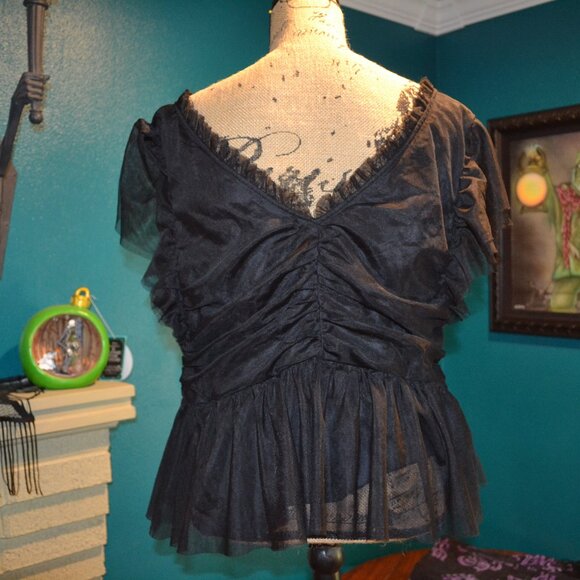 Torrid Black Ruffled V-Neck Top - Picture 4 of 5